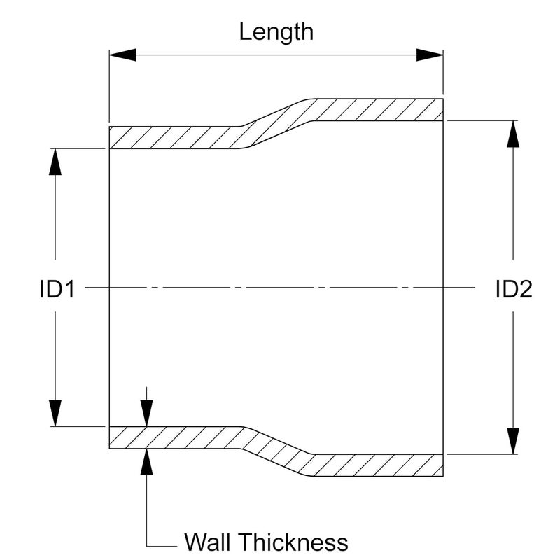 HTSRNBLK-037 1-3/8" - 1-3/4" ID, 3" Length, Silicone Reducer Coupler Hose, High Temp 4-Ply Reinforced, Silicone, Black